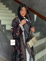 عباية همسة حرير صيفي اسود مع الوان