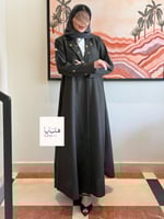 عباية سناء بقماش كريب كتان اخضر غامق