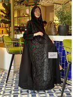 عباية افتان قماش كريب دانتيل اسود
