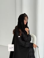 عباية ملاذ دبل كلوش بقماش انترنت تطريز اسود