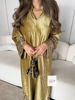 جلابية حسناء مخملية ذهبيه بتطريز ترتر مميز