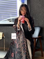 عباية همسة حرير صيفي اسود مع الوان