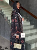 عباية همسة حرير صيفي اسود مع الوان