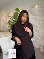 عباية وتين بقماش مخمل كوري بني تدخيلات دانتيل