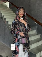 عباية رقاء بقماش حرير صيفي بارد اسود مع الوان