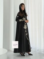 عباية الفارقه بقماش كريب كتان تطريز بيج