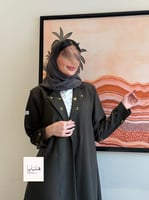 عباية سناء بقماش كريب كتان اخضر غامق