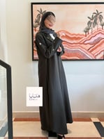 عباية سناء بقماش كريب كتان اخضر غامق