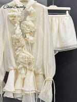 قميص دانتيل مكشكش