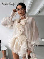 قميص دانتيل مكشكش