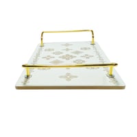 صحن تقديم خشبي فاخر - تصميم أبيض بنقش ذهبي مع مقبض...