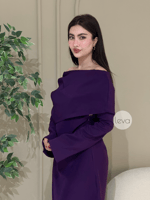 فستان بنفسجي ملكي أوف شولدر بقصة ناعمة