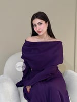فستان بنفسجي ملكي أوف شولدر بقصة ناعمة