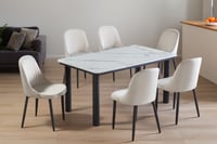 طاولة طعام مع 6 كراسي بتصميم مودرن - لون ابيض