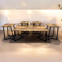 طقم طاولات خشب بقواعد معدن باللون البني - 5 حبة