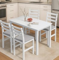 طاولة طعام مودر ن خشب ماليزي مع 4 كراسي - لون أبيض