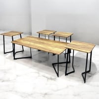 طقم طاولات خشب بقواعد معدن باللون البيج - 5 حبة