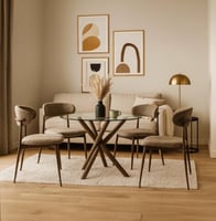 طاولة طعام بتصميم أنيق مع 4 كراسي مودرن - بني