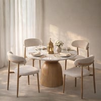 طاولة طعام 4 كراسي بتصميم دائري أنيق - بيج مع أبيض