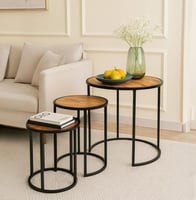 طقم طاولات جانبية دائرية خشبية - لون خشبي فاتح