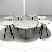 طقم طاولات خشب بقواعد معدن باللون الرمادي فاتح - 7...