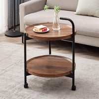 طاولة جانبية خشب 2 دور متحركة بأرجل معدن لون بني م...