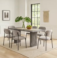 طاولة طعام خشب مع 6 كراسي بتصميم أنيق - رمادي