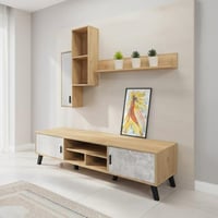 طاولة تلفزيون مودرن مع أرفف ديكور - بيج