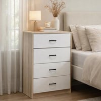 كومودينو خشب مودرن 4 أدراج - لون أبيض مع بيج