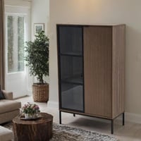 بوفيه خشب باب زجاج باللون البني مقاس 140X40X85 سم