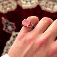 خاتم فضة خالص لون احمر