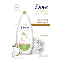 دوف غسول استحمام بزيت جوز الهند وحليب اللوز مع ليف...