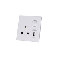 فيش مع مفتاح 13 أمبير ومنفذ USB بيانو أبيض خشبي