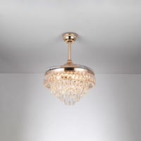 مروحة مع ثريا كريستال مودرن فاخرة بلون ذهبي