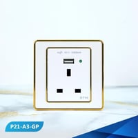 فيش ثلاثي 13 امبير مع منفذ USB لون لولي و ذهبي