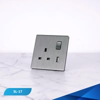 فيش مع مفتاح 13 أمبير ومنفذ USB بيانو رصاصي خشبي