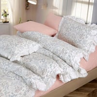 مفرش ريد روز صيفي مزدوج قطن فاخر أبيض ليلكي برسوما...