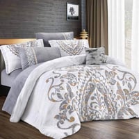 مفرش جاردن شتوي فاخر مزدوج مخمل و فرو أبيض رصاصي ع...