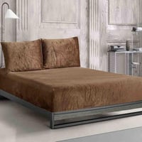 طقم شرشف دفى مطاط شتوي مزدوج مخمل بني عدد القطع 3