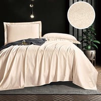 طقم شرشف جورجيا مطاط صيفي مزدوج جاكارد قطن كريمي ع...