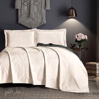 طقم شرشف لوسيا مطاط صيفي مزدوج جاكارد قطن كريمي عد...