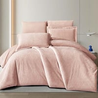 مفرش روبلي شتوي فاخر مزدوج مخمل محفور وردي فاتح عد...