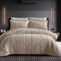 مفرش هالسي شتوي فاخر مزدوج فرو محفور بيج فاتح عدد...