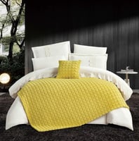 مفرش فرنزي فرو ناعم مزدوج أبيض مع بطانية أصفر عدد...