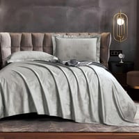 طقم شرشف تيلور مطاط صيفي مزدوج جاكارد قطن رصاصي عد...