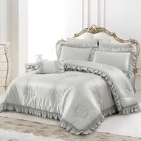 مفرش لوسو صيفي مزدوج فاخر مطرز لون رصاصي فاتح عدد...