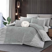 مفرش برشلونة شتوي فاخر مزدوج مخمل مطرز رصاصي غامق...