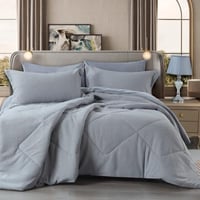 مفرش مادلين شتوي مزدوج مخمل رصاصي عدد القطع 6