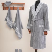 طقم روب أستحمام نومي قطن تركي مطرز رصاصي عدد القطع...