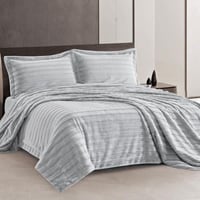 طقم بطانية كويني فرو مزدوج رصاصي عدد القطع 4